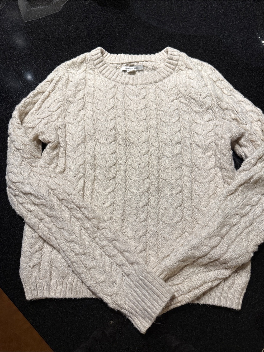 American Eagle Outfitters Cream Cable Knit Crewneck Sweater